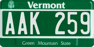 VT license plate AAK259