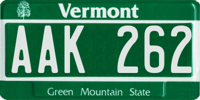 VT license plate AAK262