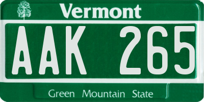 VT license plate AAK265