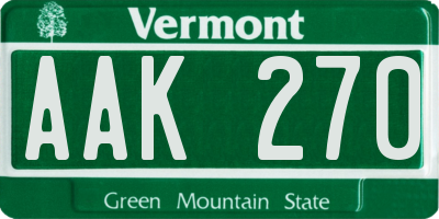 VT license plate AAK270