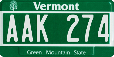 VT license plate AAK274