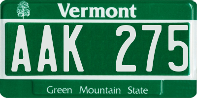 VT license plate AAK275