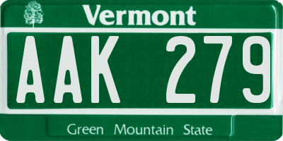 VT license plate AAK279