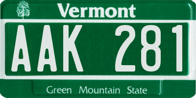 VT license plate AAK281