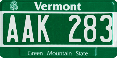 VT license plate AAK283