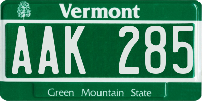 VT license plate AAK285