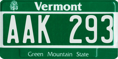 VT license plate AAK293