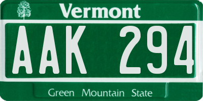 VT license plate AAK294