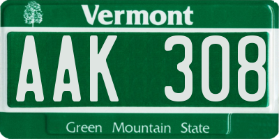 VT license plate AAK308