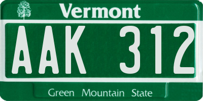 VT license plate AAK312