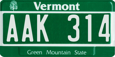 VT license plate AAK314