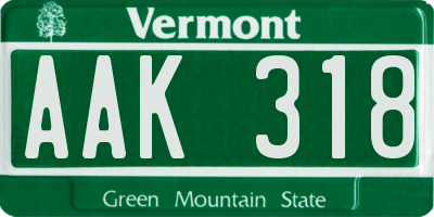 VT license plate AAK318