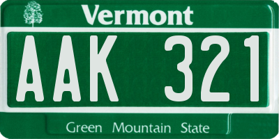 VT license plate AAK321