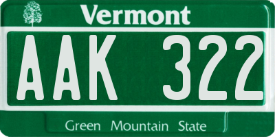 VT license plate AAK322