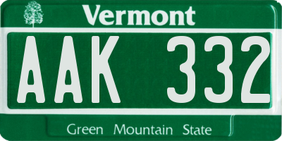 VT license plate AAK332