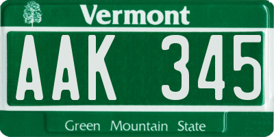 VT license plate AAK345