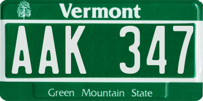 VT license plate AAK347