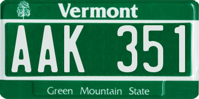 VT license plate AAK351