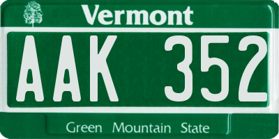 VT license plate AAK352