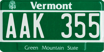 VT license plate AAK355