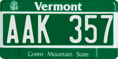 VT license plate AAK357