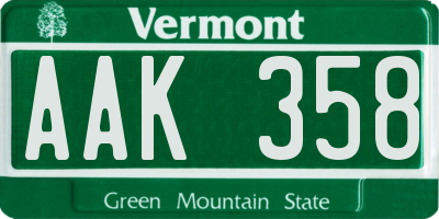 VT license plate AAK358