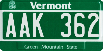 VT license plate AAK362