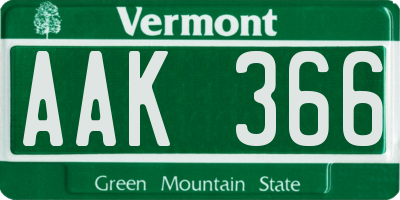 VT license plate AAK366