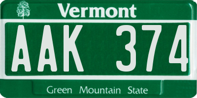 VT license plate AAK374