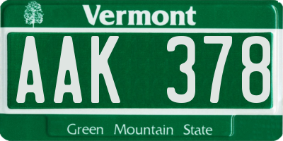 VT license plate AAK378