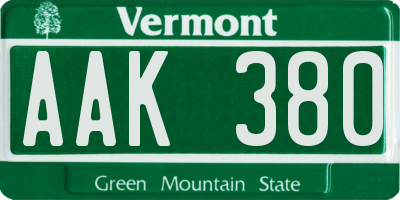 VT license plate AAK380