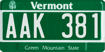 VT license plate AAK381