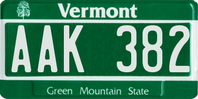 VT license plate AAK382