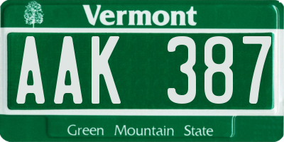 VT license plate AAK387