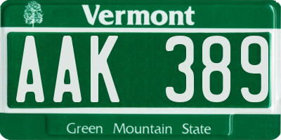 VT license plate AAK389