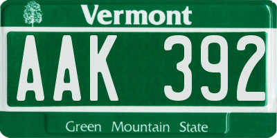 VT license plate AAK392