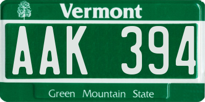 VT license plate AAK394