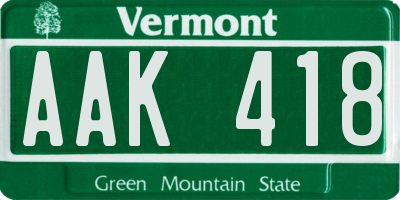 VT license plate AAK418