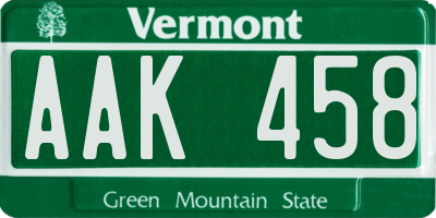 VT license plate AAK458