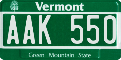 VT license plate AAK550