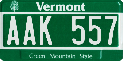 VT license plate AAK557