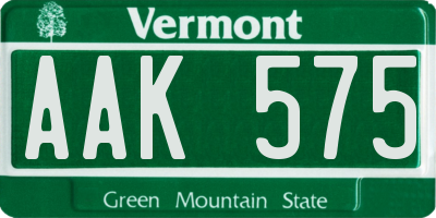 VT license plate AAK575
