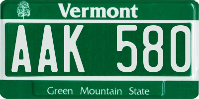 VT license plate AAK580