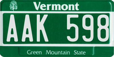 VT license plate AAK598