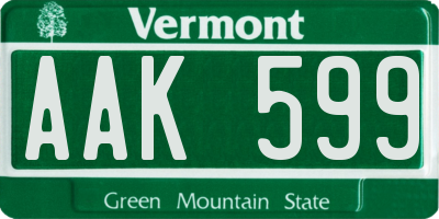 VT license plate AAK599