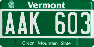 VT license plate AAK603