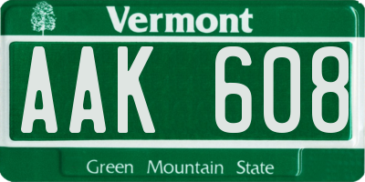VT license plate AAK608