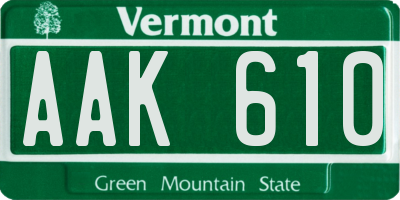 VT license plate AAK610