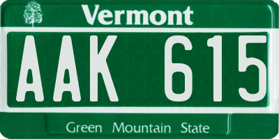 VT license plate AAK615