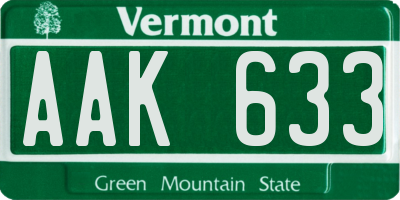 VT license plate AAK633